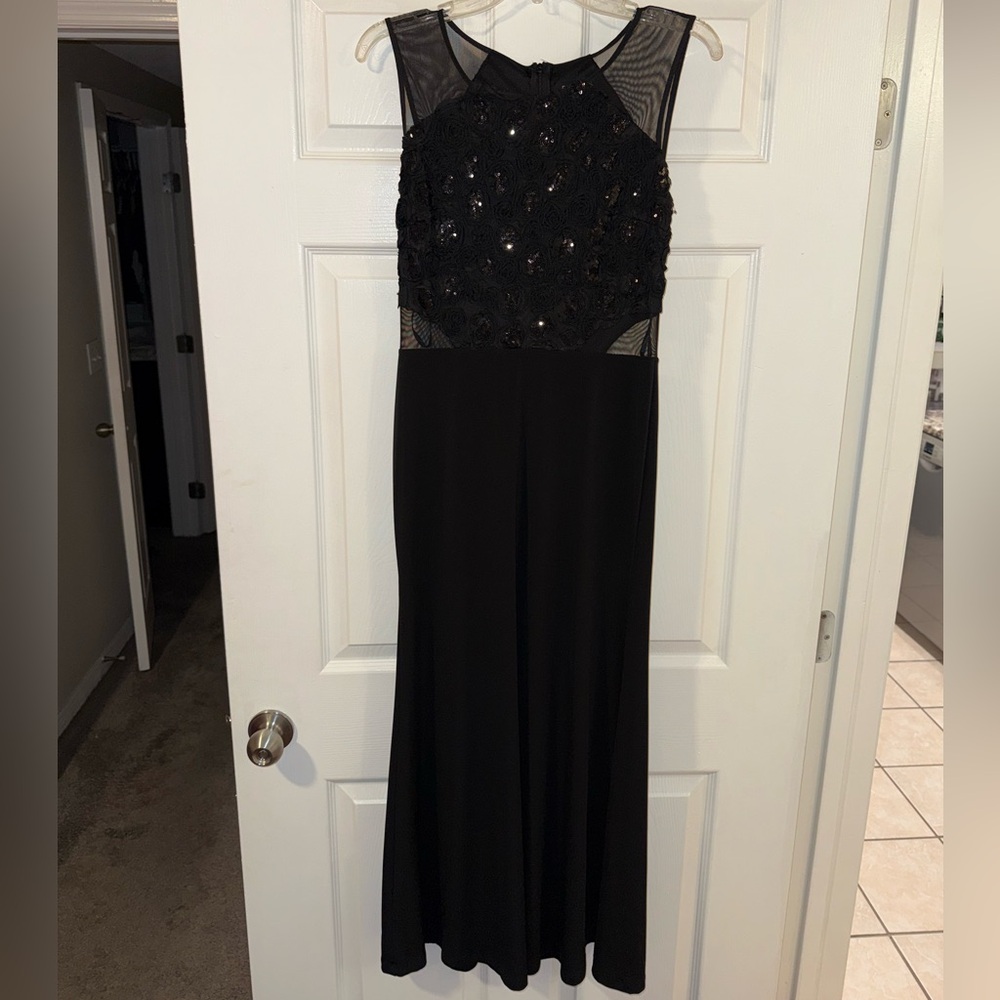 Enfocus Studio Black Beaded Mesh Floral Sparkle Prom Formal Gown Dress Size 6 🖤